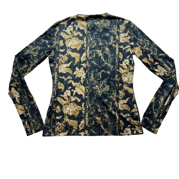Elegant Floral Long Sleeve Top - Black and Gold - Picture 2 of 8